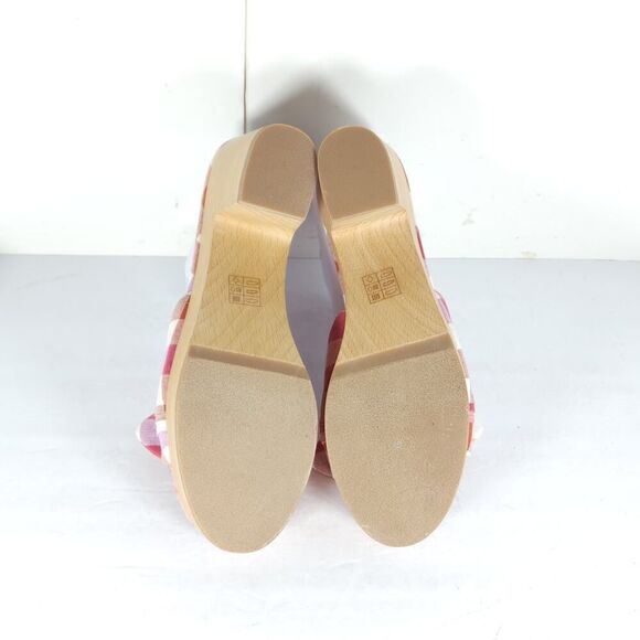 J. Crew Women's US7,5 Multicolor Plaid Printed Bow Wooden Heels Mules Sandals Nw - Picture 12 of 14